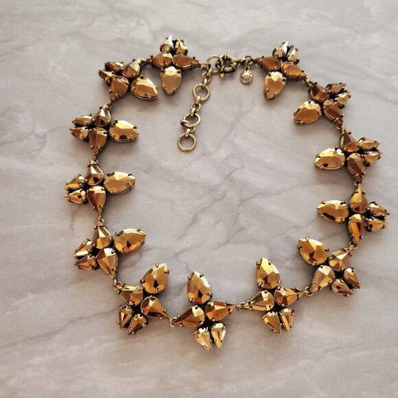 ✨ J.Crew Gold Rhinestone Crystal Cluster Statement Necklace ✨ - Picture 1 of 16